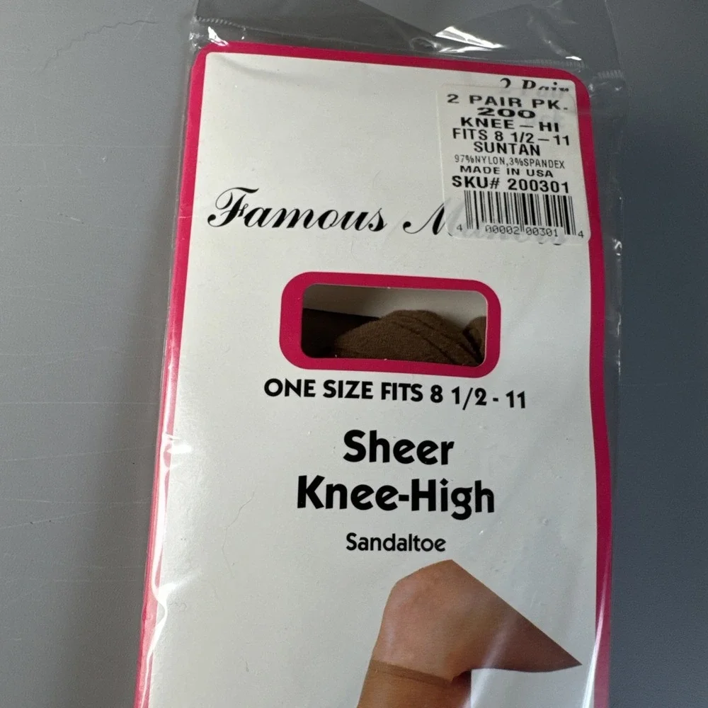 Lot Of 2 Knee Highs Hosiery Suntan Tan One Size 8.5-11 Made In USA 1990s & 2012